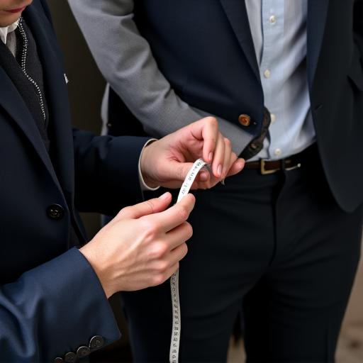 Sastre tomando medidas a un cliente.